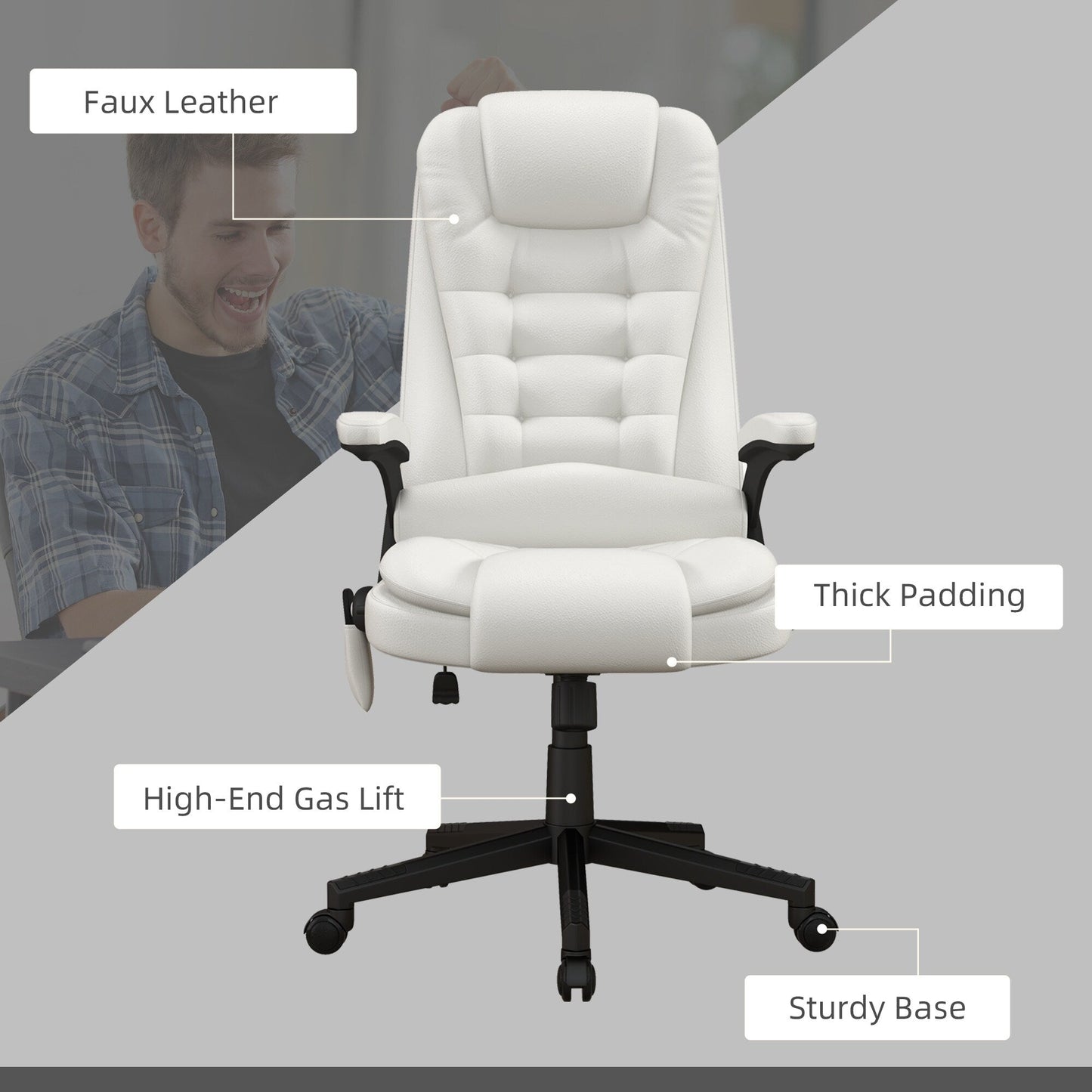 HOMCOM High Back Vibration Massage Office Chair with 6 Vibration Points, Beige
