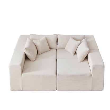 104-Inch Corduroy Modular L Shaped Sectional Sofa,Floor Couch Set,Foam-Filled Compressed Sofa,4 PC Free Combination