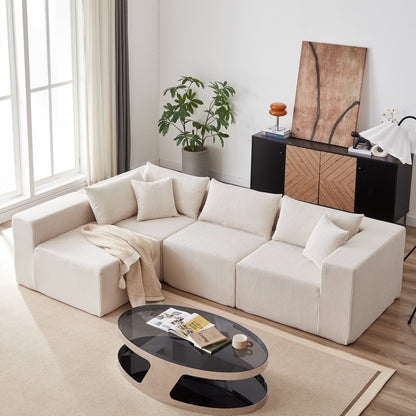 104-Inch Corduroy Modular L Shaped Sectional Sofa,Floor Couch Set,Foam-Filled Compressed Sofa,4 PC Free Combination