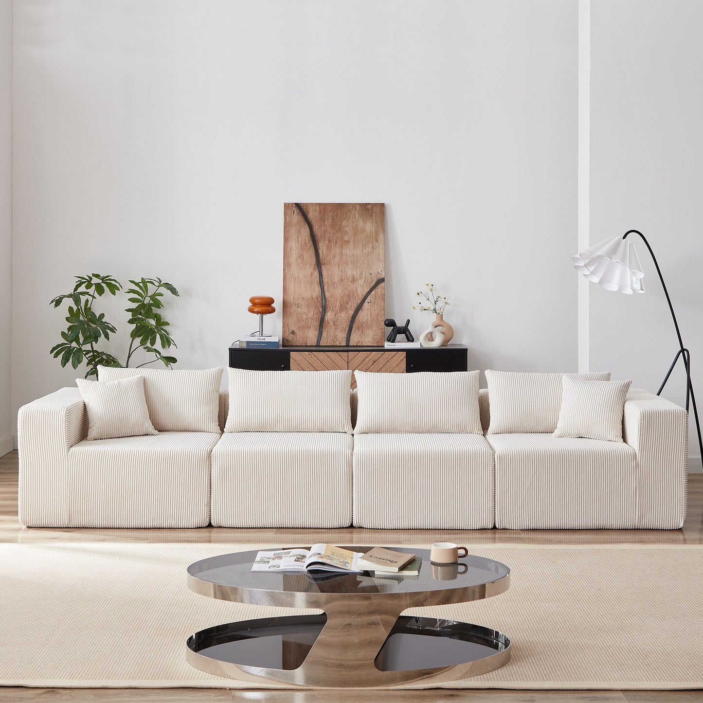 104-Inch Corduroy Modular L Shaped Sectional Sofa,Floor Couch Set,Foam-Filled Compressed Sofa,4 PC Free Combination