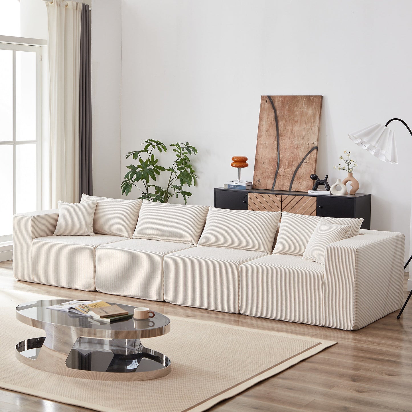 104-Inch Corduroy Modular L Shaped Sectional Sofa,Floor Couch Set,Foam-Filled Compressed Sofa,4 PC Free Combination