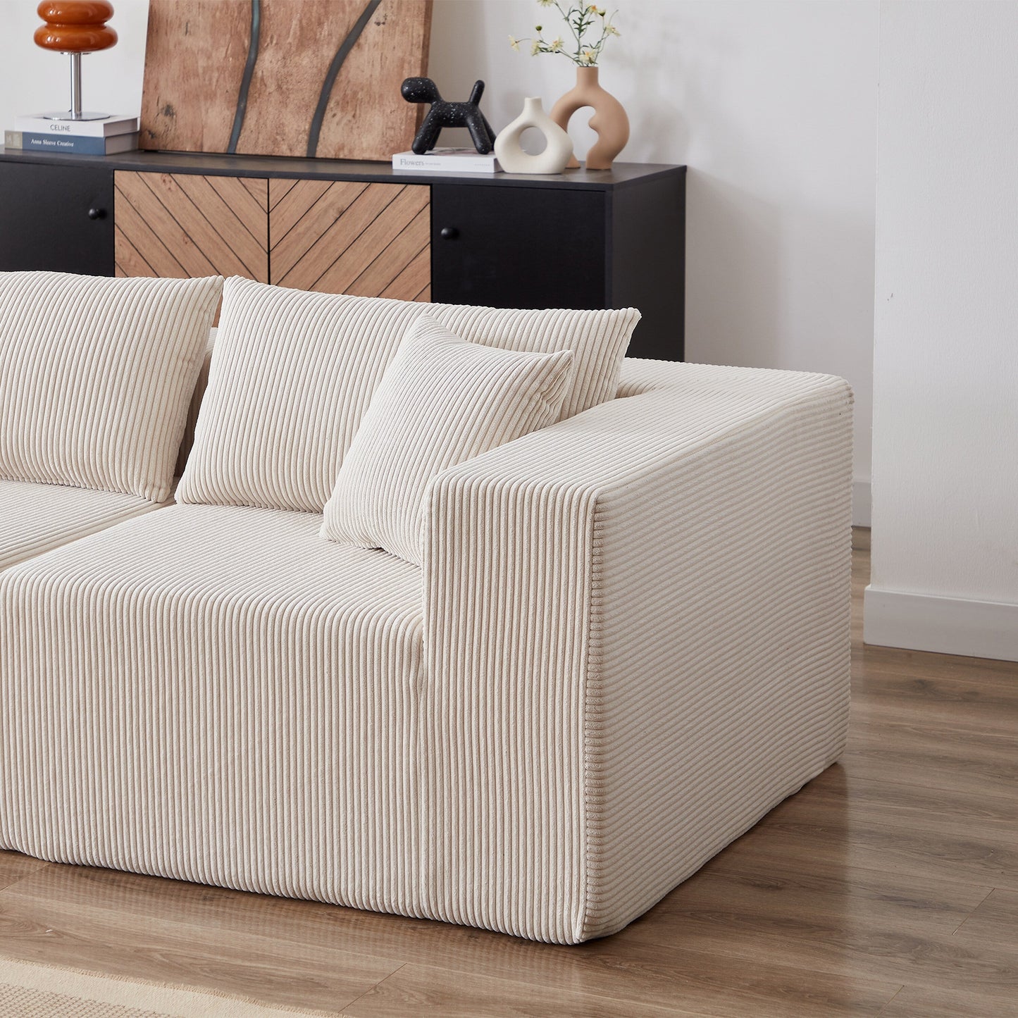 104-Inch Corduroy Modular L Shaped Sectional Sofa,Floor Couch Set,Foam-Filled Compressed Sofa,4 PC Free Combination