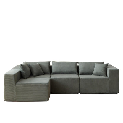 104-Inch Corduroy Modular L Shaped Sectional Sofa,Floor Couch Set,Foam-Filled Compressed Sofa,4 PC Free Combination