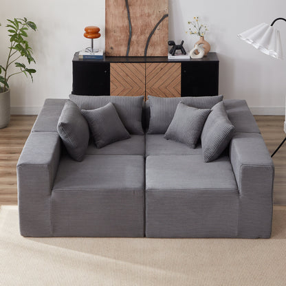 104-Inch Corduroy Modular L Shaped Sectional Sofa,Floor Couch Set,Foam-Filled Compressed Sofa,4 PC Free Combination