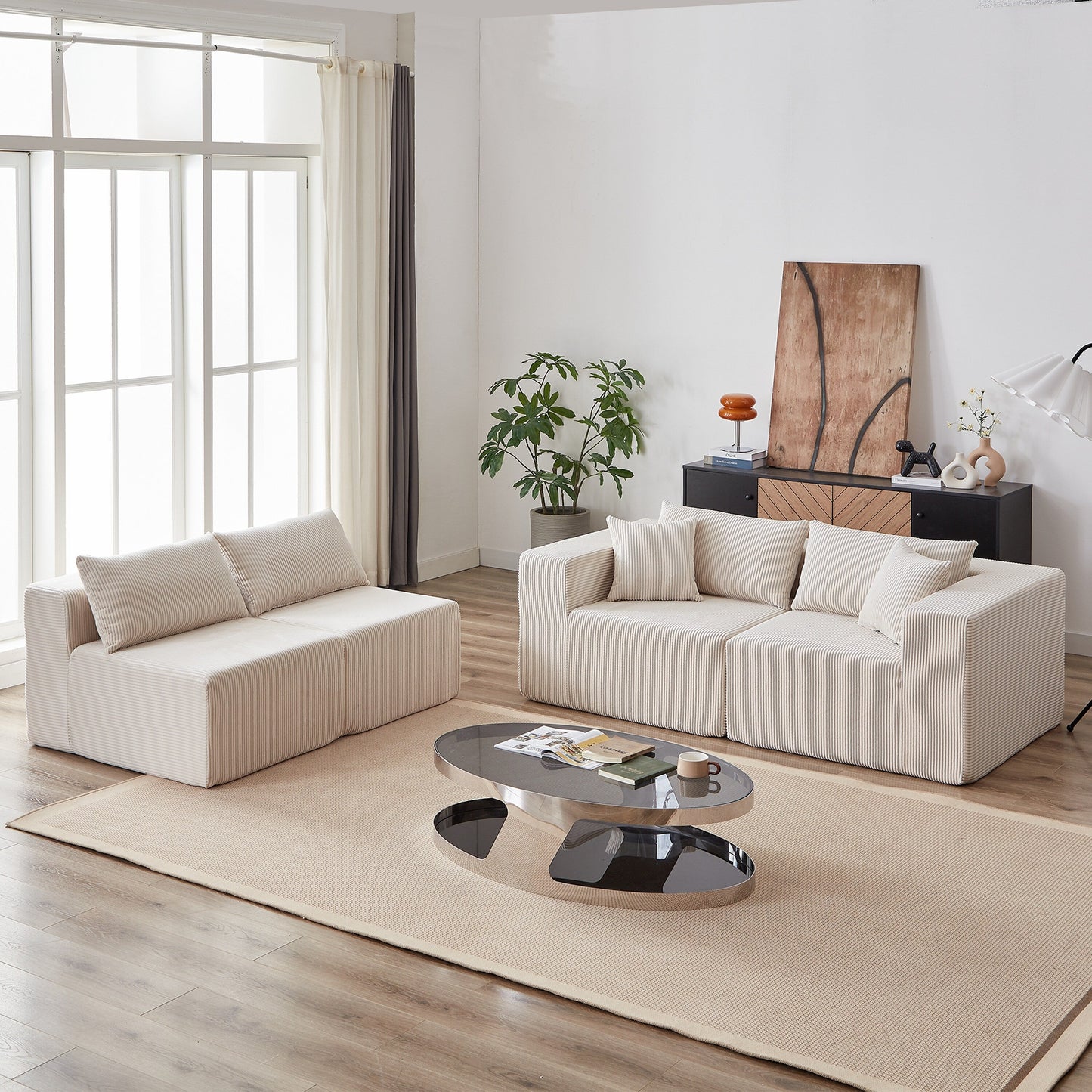 104-Inch Corduroy Modular L Shaped Sectional Sofa,Floor Couch Set,Foam-Filled Compressed Sofa,4 PC Free Combination