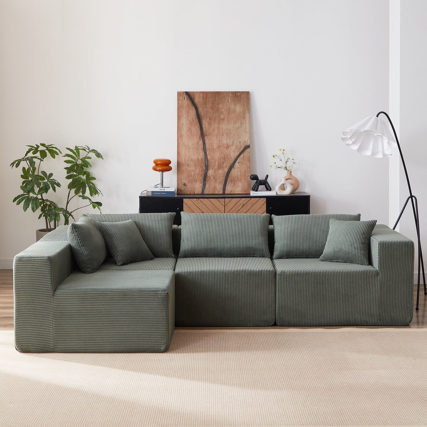 104-Inch Corduroy Modular L Shaped Sectional Sofa,Floor Couch Set,Foam-Filled Compressed Sofa,4 PC Free Combination