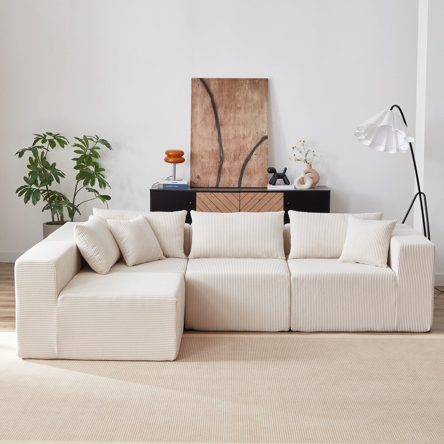 104-Inch Corduroy Modular L Shaped Sectional Sofa,Floor Couch Set,Foam-Filled Compressed Sofa,4 PC Free Combination