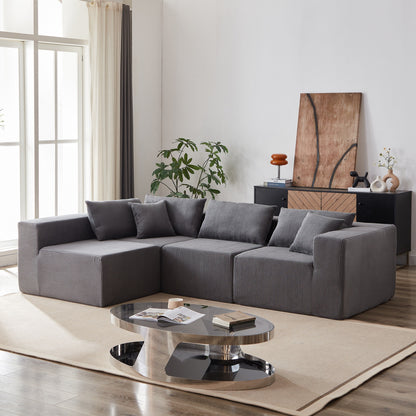 104-Inch Corduroy Modular L Shaped Sectional Sofa,Floor Couch Set,Foam-Filled Compressed Sofa,4 PC Free Combination