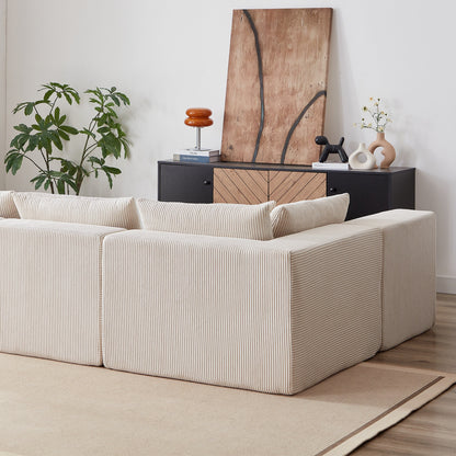 104-Inch Corduroy Modular L Shaped Sectional Sofa,Floor Couch Set,Foam-Filled Compressed Sofa,4 PC Free Combination