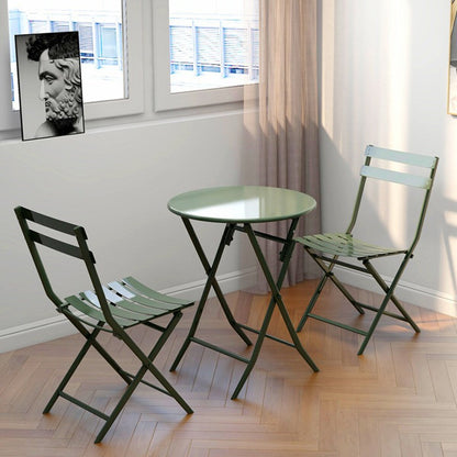3-Piece Minimalist Patio Bistro Set of Foldable Round Table & Chairs - 3-Piece-Patio-Bistro-Set