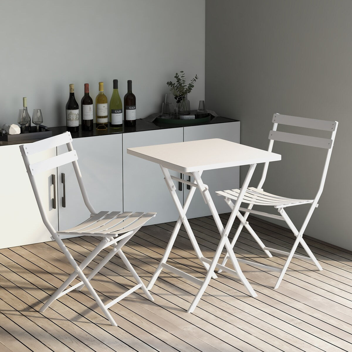 3 Piece Patio Minimalist Bistro Set Foldable Square Table & Chairs - 3-Piece