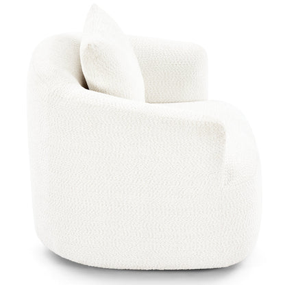 360¡ã Swivel Chair, 38.2 Boucle Accent Chair with Throw Pillow, Upholstered Barrel Sofa Chair with Curved Armrests