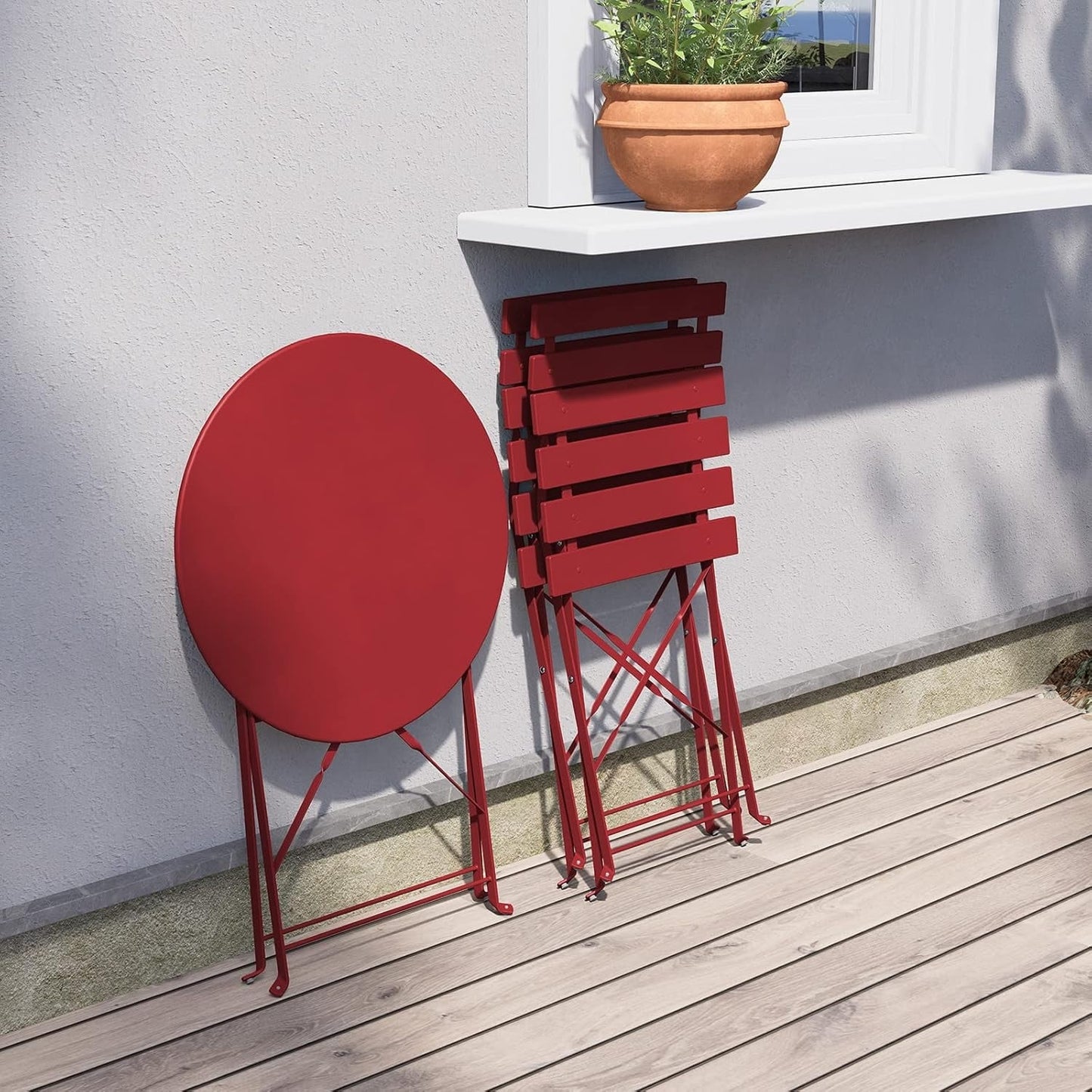 3pc Metal Folding Bistro Set, Weather-Resistant Outdoor/Indoor Conversation Set for Patio, Yard, Garden