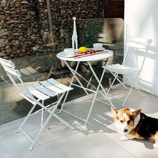 3pc Metal Folding Bistro Set, Weather-Resistant Outdoor/Indoor Conversation Set for Patio, Yard, Garden