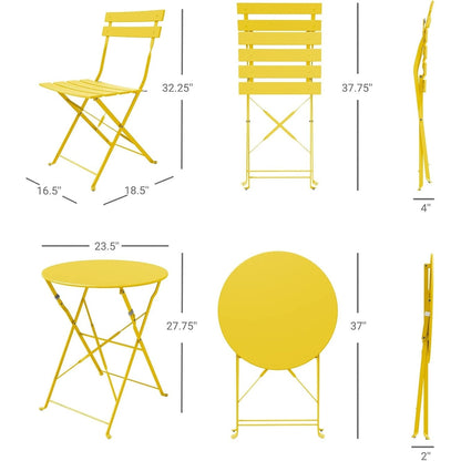 3pc Metal Folding Bistro Set, Weather-Resistant Outdoor/Indoor Conversation Set for Patio, Yard, Garden