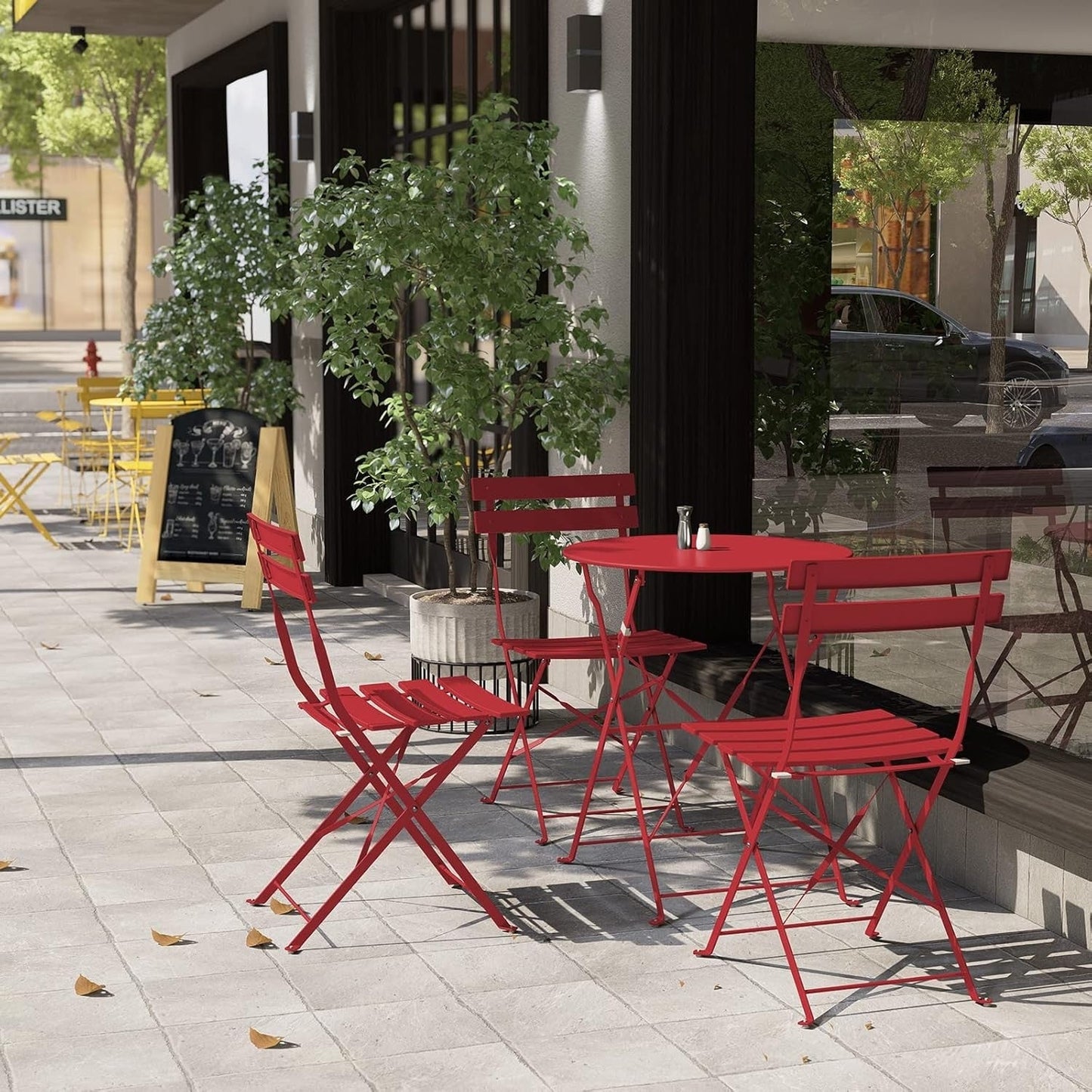 3pc Metal Folding Bistro Set, Weather-Resistant Outdoor/Indoor Conversation Set for Patio, Yard, Garden