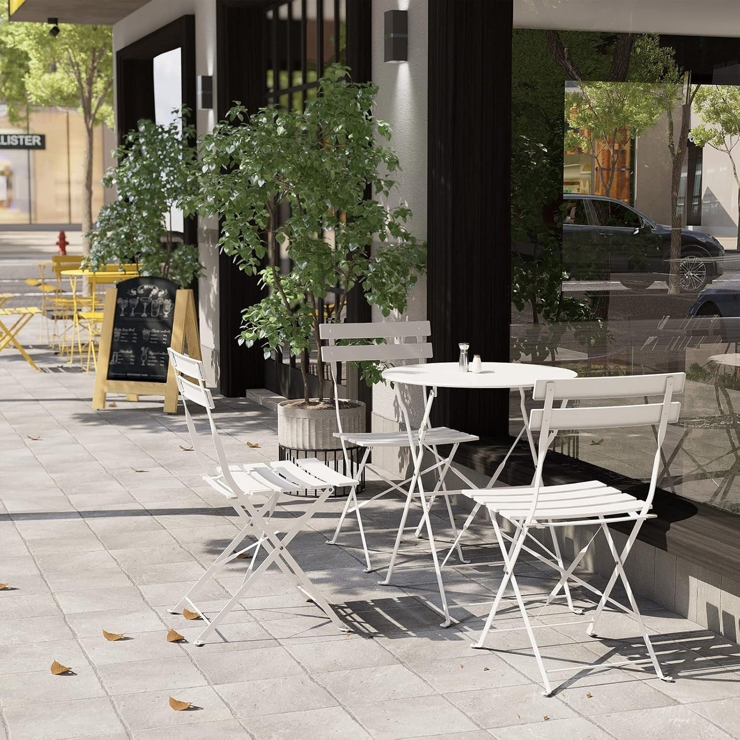 3pc Metal Folding Bistro Set, Weather-Resistant Outdoor/Indoor Conversation Set for Patio, Yard, Garden