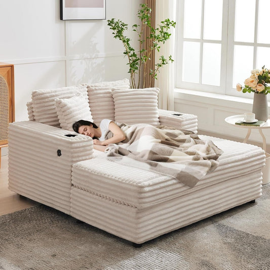 54'' Upholstered Sofa Bed with Pillows and Arms Indoor Oversized Coffee Chair Comfortable Corduroy Sleeper Sofa
