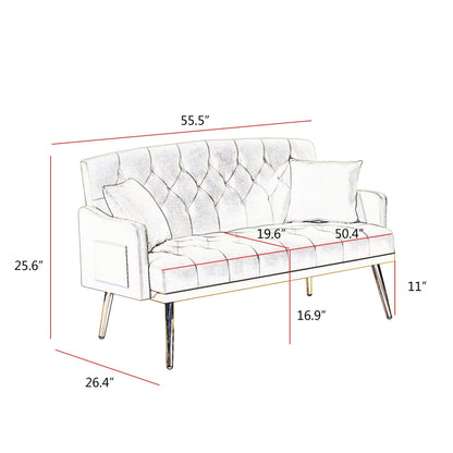 55.5 Velvet 2-Seater Sofa with 2 Pillows, Contemporary Design, and Easy Assembly