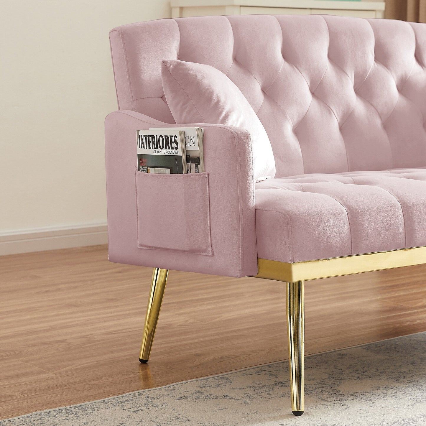 55.5 Velvet 2-Seater Sofa with 2 Pillows, Contemporary Design, and Easy Assembly