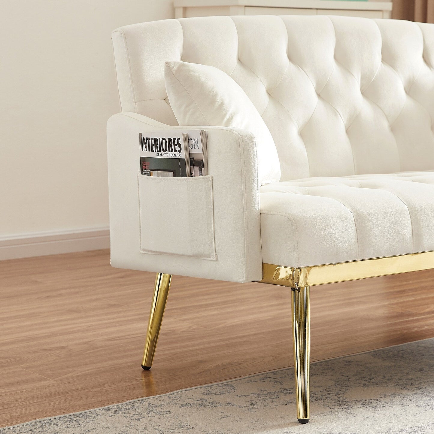55.5 Velvet 2-Seater Sofa with 2 Pillows, Contemporary Design, and Easy Assembly