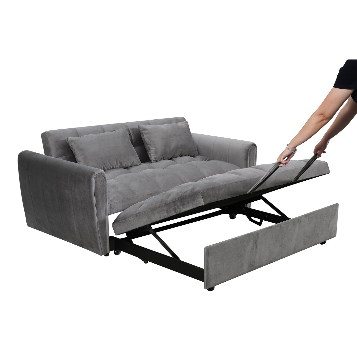 64.96 Velvet 3-in-1 Convertible Sofa Bed with Adjustable Back, Storage Pocket, and 500lb Weight Capacity