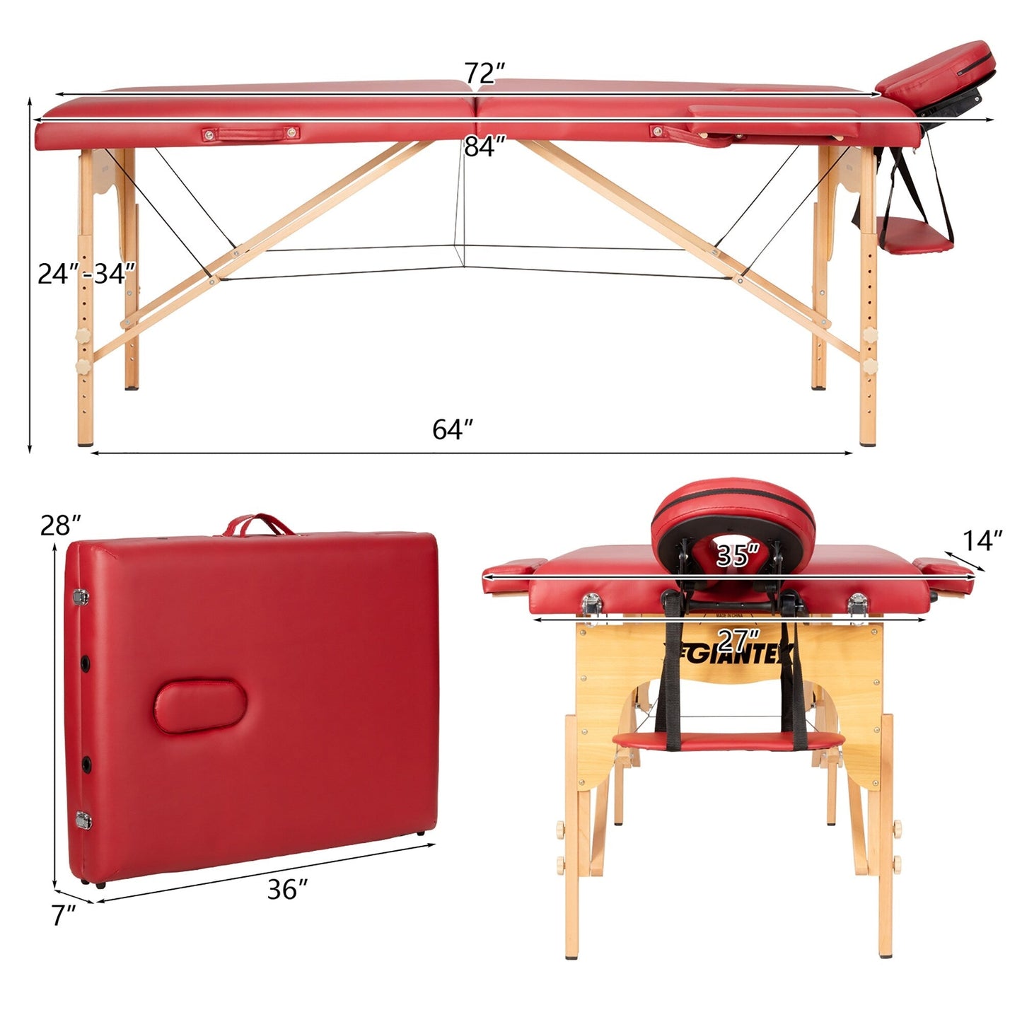 84''L Portable Massage Table Adjustable Facial Spa Bed Tattoo w/ Carry
