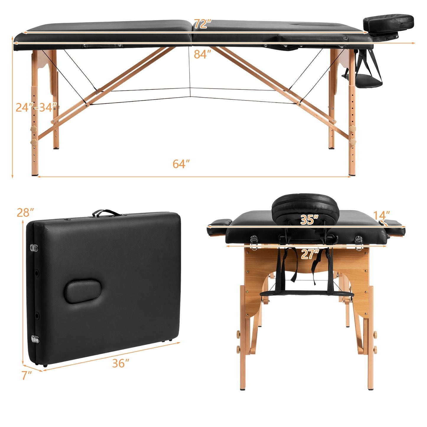 84''L Portable Massage Table Adjustable Facial Spa Bed Tattoo w/ Carry