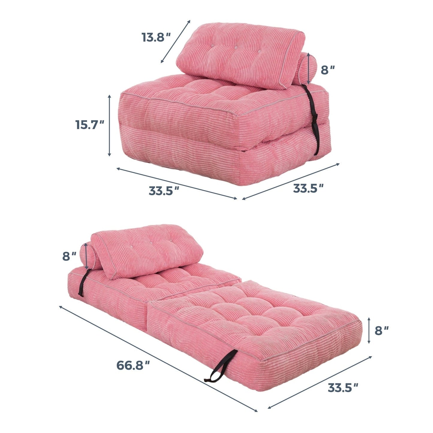 8 Corduroy Folding Couch Sofa Bed,Single