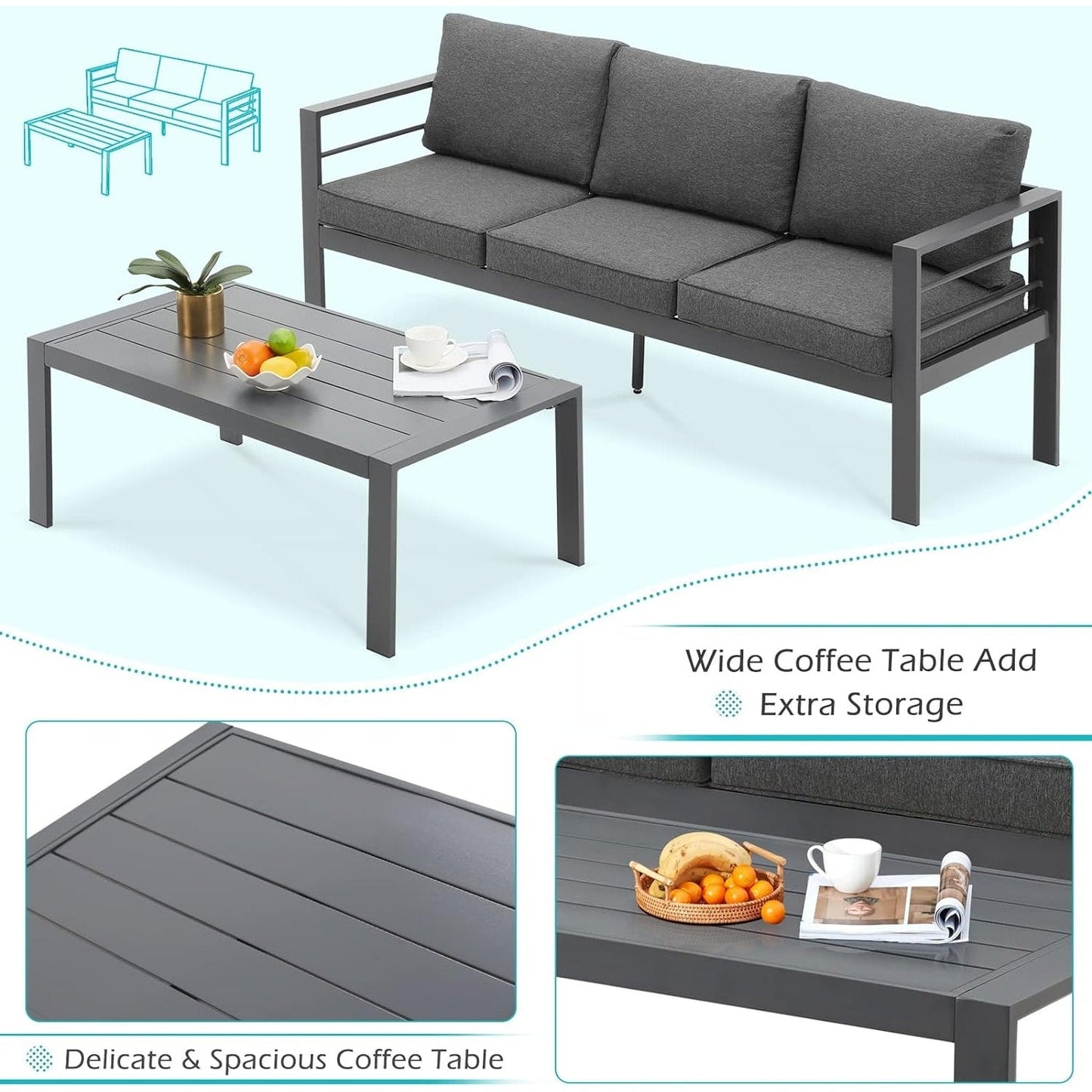 AECOJOY 7 Pieces Aluminum Patio Furniture Set Outdoor Conversation Set
