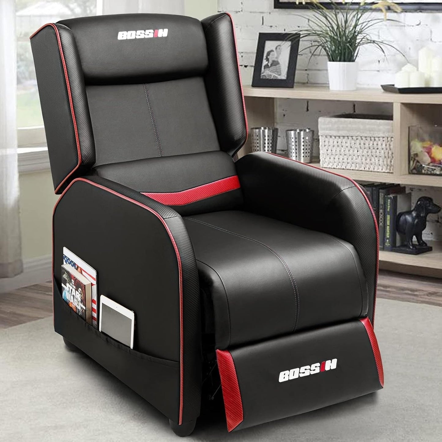 BOSSIN PU Leather Ergonomic Gaming Single Recliner Seating Sofa for Living Room