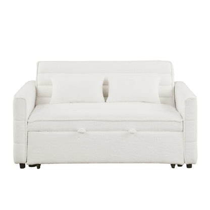 Beige 55.12 Boucle Loveseat Convertible Pull-Out Sofa Bed with Adjustable Back and 2 Waist Pillows for Living Room