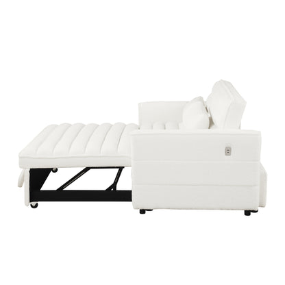 Beige 55.12 Boucle Loveseat Convertible Pull-Out Sofa Bed with Adjustable Back and 2 Waist Pillows for Living Room