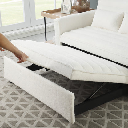 Beige 55.12 Boucle Loveseat Convertible Pull-Out Sofa Bed with Adjustable Back and 2 Waist Pillows for Living Room