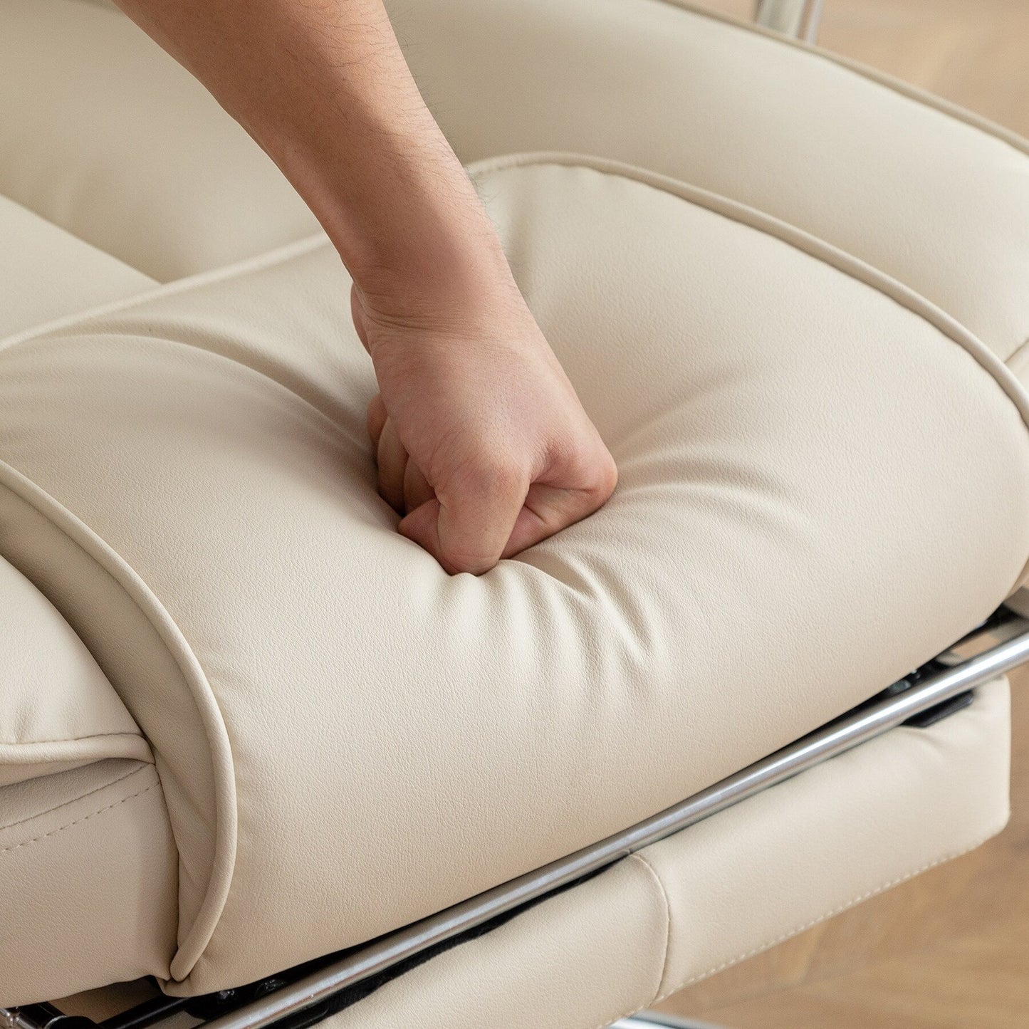 Beige Bonded Leather 360¡ã Swivel Ergonomic High Back Office Recliner with Lumbar Support, Footrest, Adjustable Height