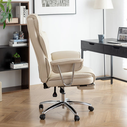 Beige Bonded Leather 360¡ã Swivel Ergonomic High Back Office Recliner with Lumbar Support, Footrest, Adjustable Height