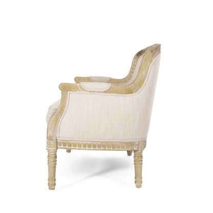 Beige Brown Wood Loveseat Sofa with Rubber Wood Frame
