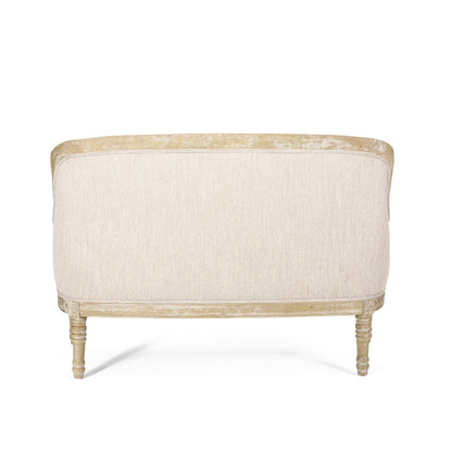 Beige Brown Wood Loveseat Sofa with Rubber Wood Frame