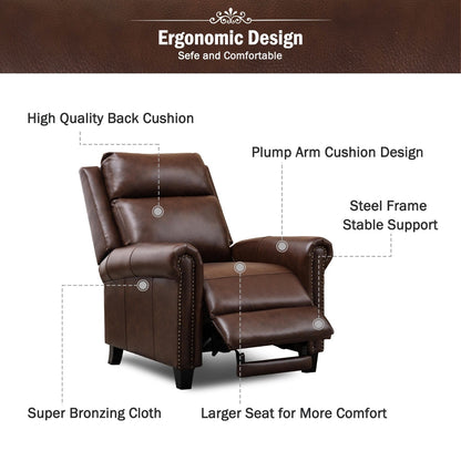 Genuine Leather Push Back Recliner Chair with Comfortable Arms and Back