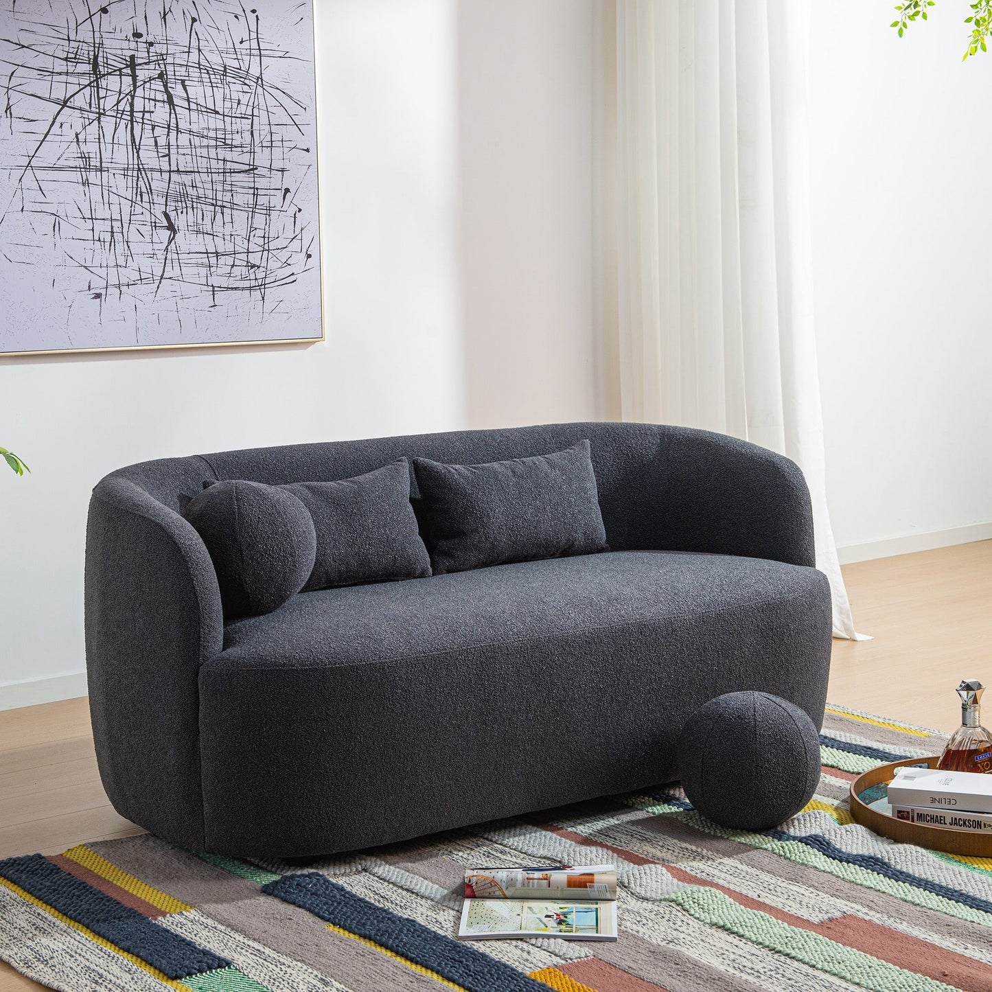 KINWELL Boucle Upholstered 2-Seats Loveseat with Pillows