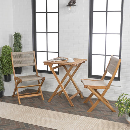 Cadiz Modern Coastal 3-Piece Acacia Wood Outdoor Folding Bistro Set, by JONATHAN Y
