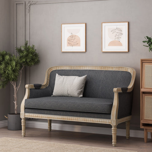 Charcoal Wood Loveseat Sofa with Rubber Wood Frame