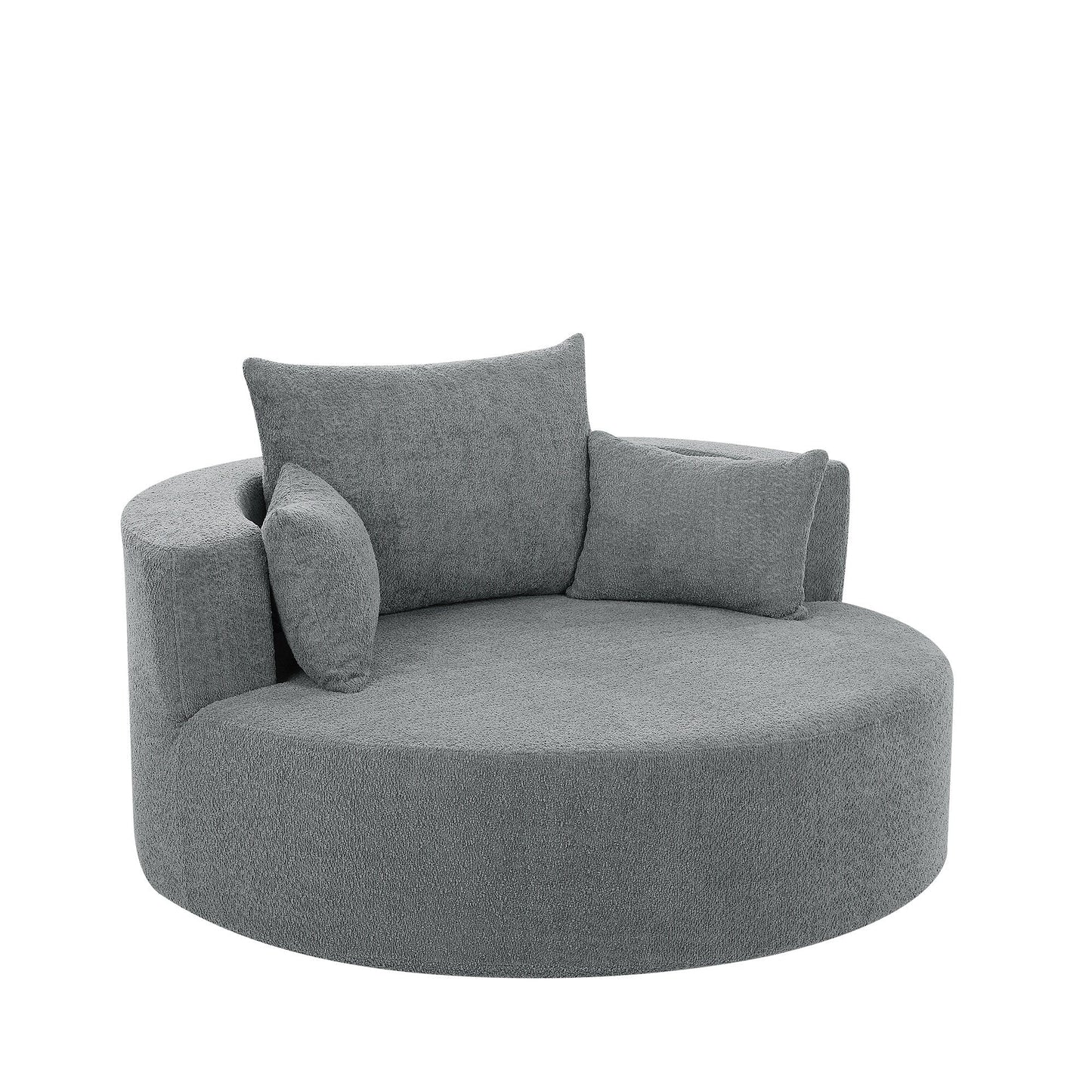 Chenille Accent Barrel Chair Lounge Chair, Round Sofa Chair Armchair with 360-Degree Swivel Base and 3 Removable Pillows