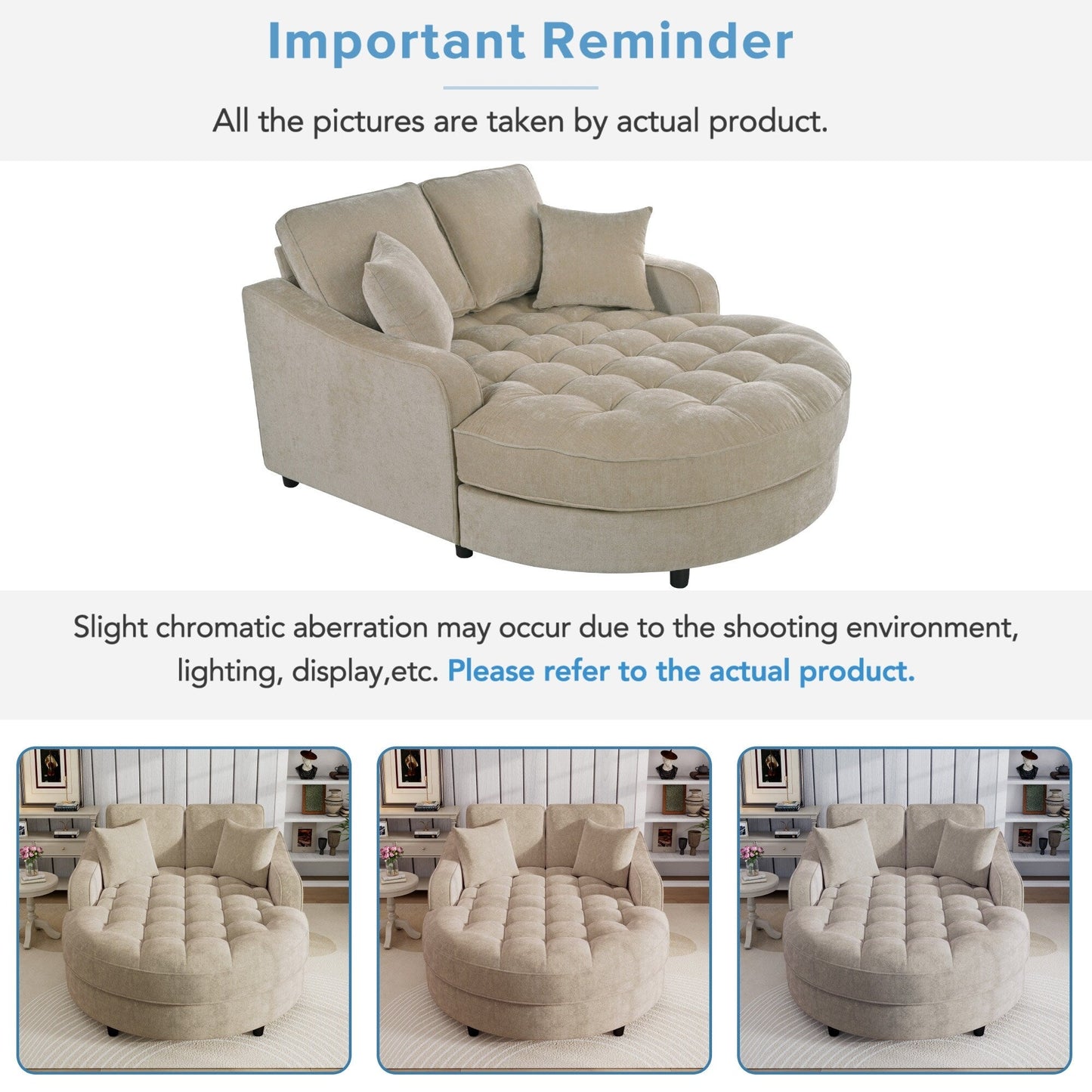 Chenille Chaise Lounge Sofa Bed, Upholstered Sofa Couch with Tufted Backrest and 2 Detachable Pillows for Living Room