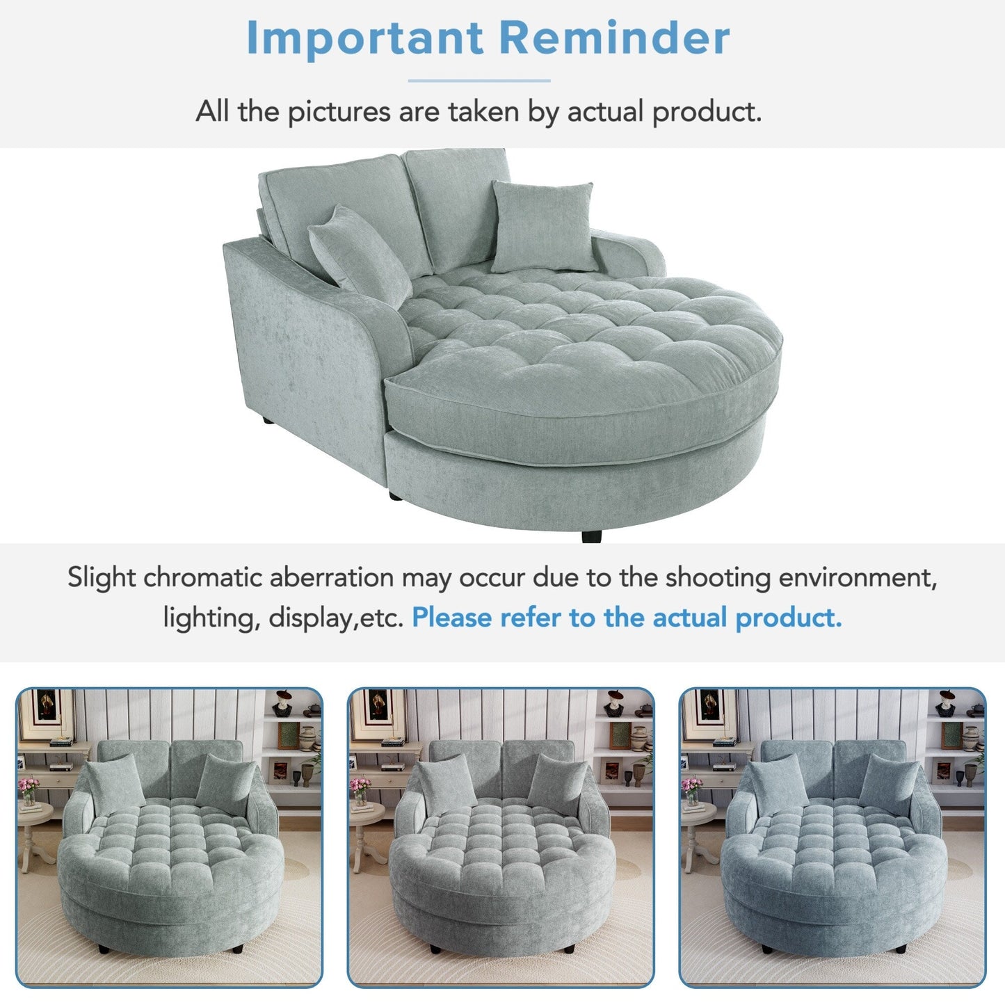 Chenille Chaise Lounge Sofa Bed, Upholstered Sofa Couch with Tufted Backrest and 2 Detachable Pillows for Living Room