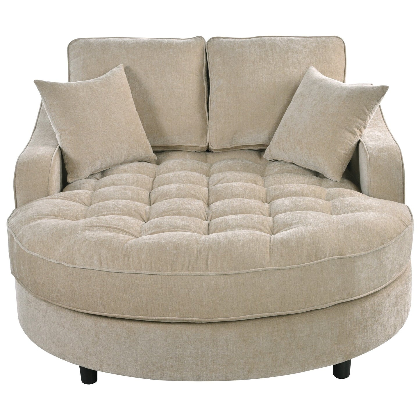 Chenille Chaise Lounge Sofa Bed, Upholstered Sofa Couch with Tufted Backrest and 2 Detachable Pillows for Living Room