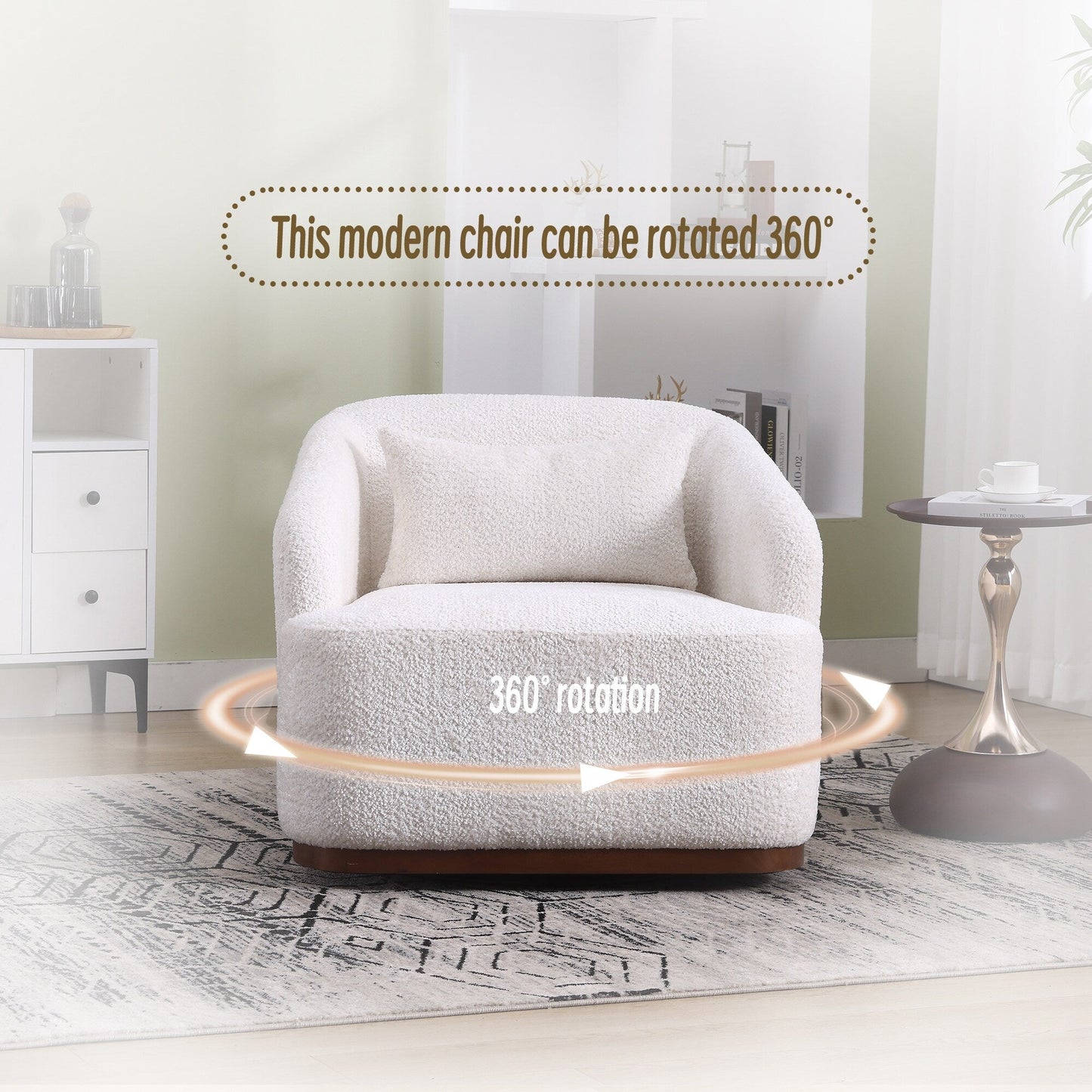 Chenille Swivel Barrel Chair, 360-Degree Comfy Accent Sofa for Living Room, Bedroom, and Study with Removable Cushion