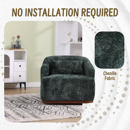 Chenille Swivel Barrel Chair, 360-Degree Comfy Accent Sofa for Living Room, Bedroom, and Study with Removable Cushion