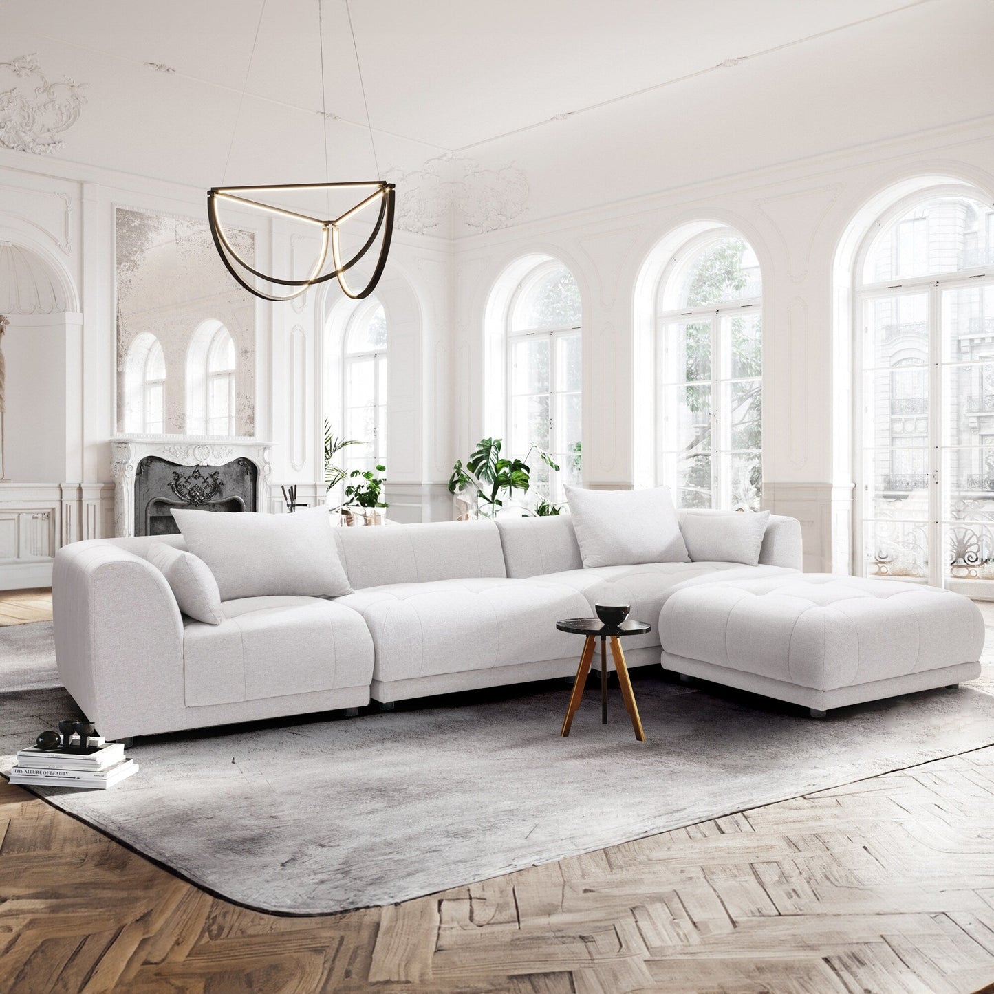 Cloud Modular Sofa Sectional 144 with Ottoman - Plush Chenille Fabric Living Room Couch