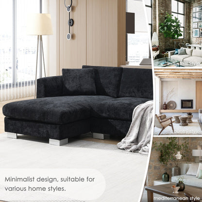 Cloud Sectional Sofa,L-Shaped Luxury Couch Set With 2 Free Pillows,4-Seat Chenille Indoor Furniture With Oversized Chaise